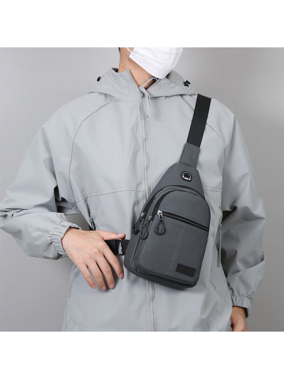 Mens Sling Bag Waterproof Multi-functional Chest Pack Travel Hiking Cycling Running EDC Shoulder Bag with Headphone Port Lightweight Daypack Organized Bags