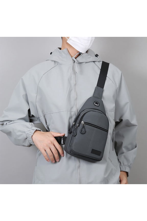 Mens Sling Bag Waterproof Multi-functional Chest Pack Travel Hiking Cycling Running EDC Shoulder Bag with Headphone Port Lightweight Daypack Organized Bags