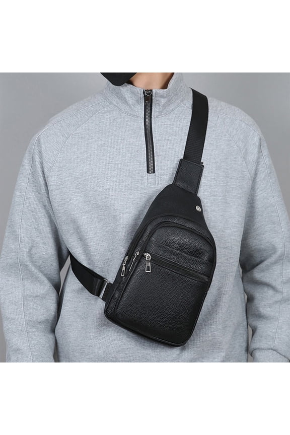 Mens Waterproof Sling Bag Crossbody Chest Pack for Men Lightweight PU Leather Travel Daypack