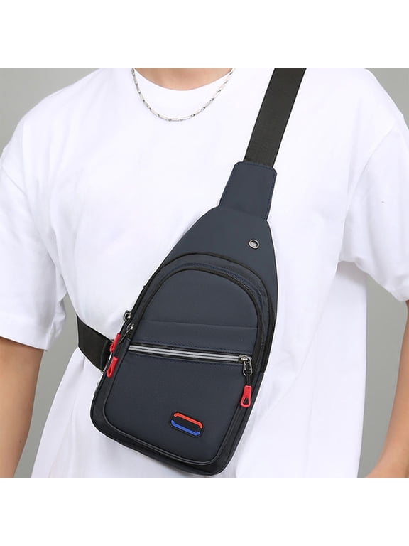 Mens Waterproof Sling Bag for Travel, Commute, Everyday Carry Crossbody Backpack with Headphone Port, Reflective Strip, Lightweight Nylon Chest Pack