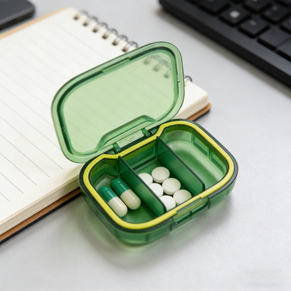 ROLKFUK Mini Travel Pill Organizer, 3 Compartment Airtight Pill Case, Portable Small Moisture-Proof Container for Purse or Pocket (Green)