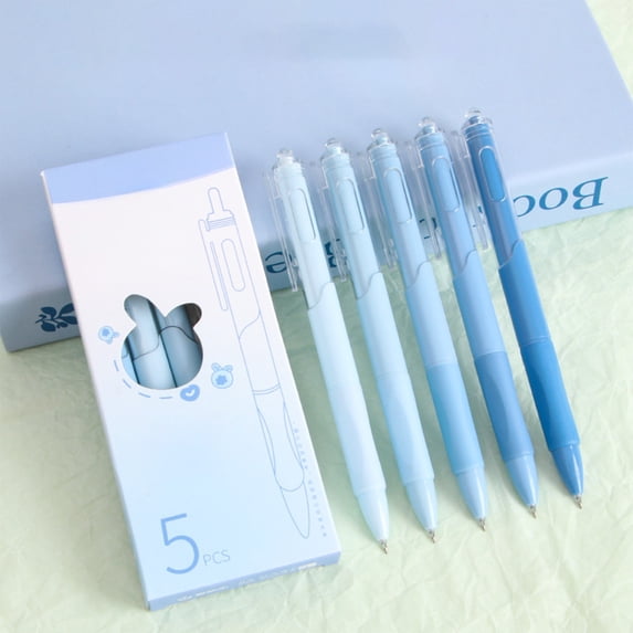 ROLKFUK Morandis Series 5 Pack Retractable Black Gel Pens, Quick-Drying Smooth Writing, Ergonomic Grip for Stu-dents, Sch-ool & Office Use