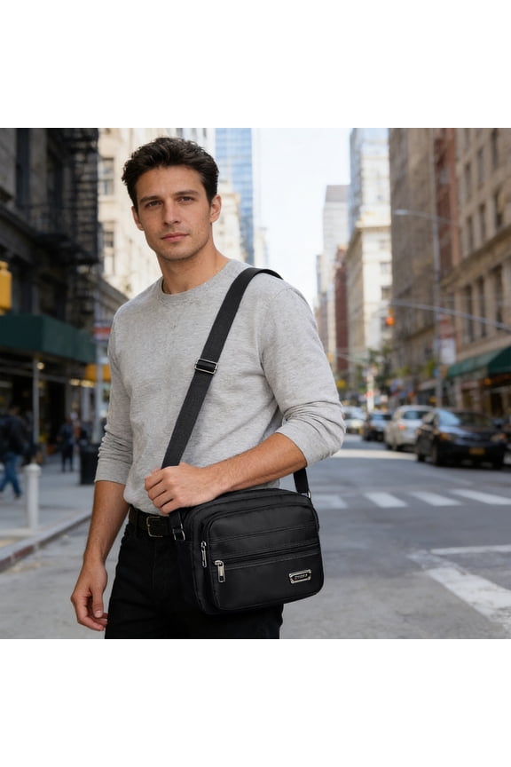 Multi-Layer Crossbody Chest Pack Water Resistant 4 Pocket Sling Bag Lightweight Travel Hiking Work Organizer for Men Women Black Fits Phone