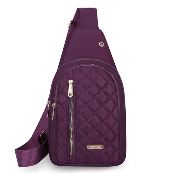 ROLKFUK Multi-Pocket Sling Crossbody Bag, Purple, Adjustable Strap, Oxford Cloth