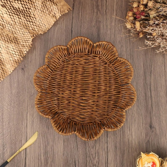 ROLKFUK Multipurpose Plastic Woven Storage Basket Faux Rattan Look Small Tray for Kitchen Counter Pantry Fruit Bread Bathroom Boho Decor (1 Pack 28x28x4cm)