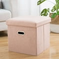 thumbnail image 1 of ROLKFUK Organizing Racks 12 Inch Folding Ottoman with Storage & Handle - Pink Fabric Cube Ottoman, Extra Seating/Footrest for Living Room, Bedroom, Dorm, Home Office, Space-Saving Large Capacity, 1 of 6
