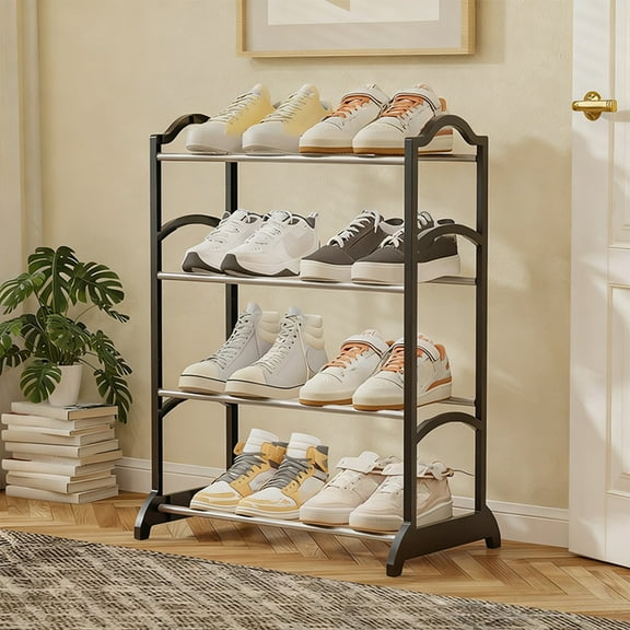 ROLKFUK Organizing Racks 4 Tier Metal Shoe Rack, Shoe Storage Organizer for Entryway Bedroom Closet Dorm Room, Easy Install Ventilated Thickened Steel Tube, Compact Design