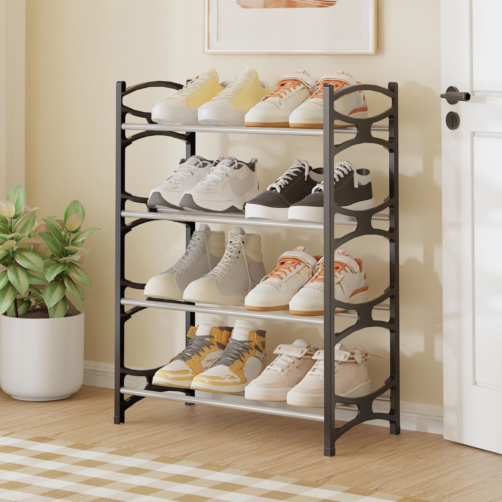ROLKFUK Organizing Racks 4 Tier Metal Shoe Rack, Tool-Free Assembly ...