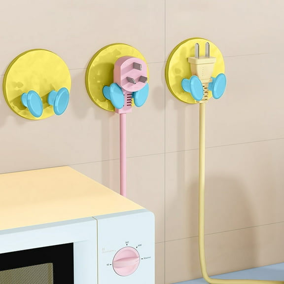 ROLKFUK Organizing Racks Adhesive Cord Organizer No Drill Damage-Free - Kitchen Home Plug Holder for Chargers, Router Cables - Compact Small Space Wall/Desk Hook, Heavy Duty Plastic, 1 Pc Yellow