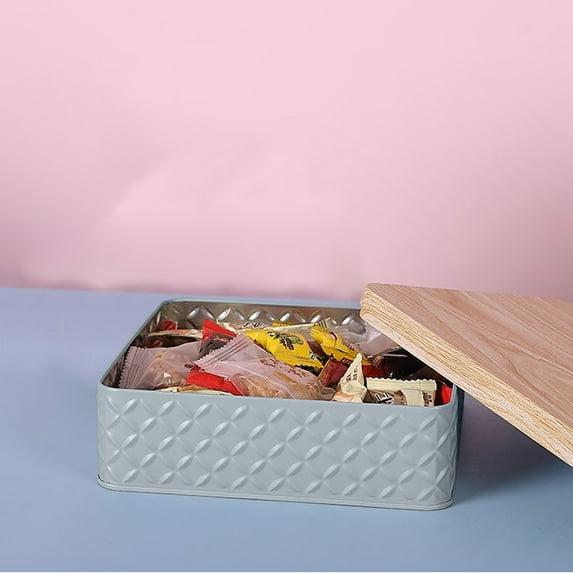 ROLKFUK Organizing Racks Airtight Iron Snack Storage Tin - Blue Gift Box for Baked Goods & Snacks, Sturdy & Portable