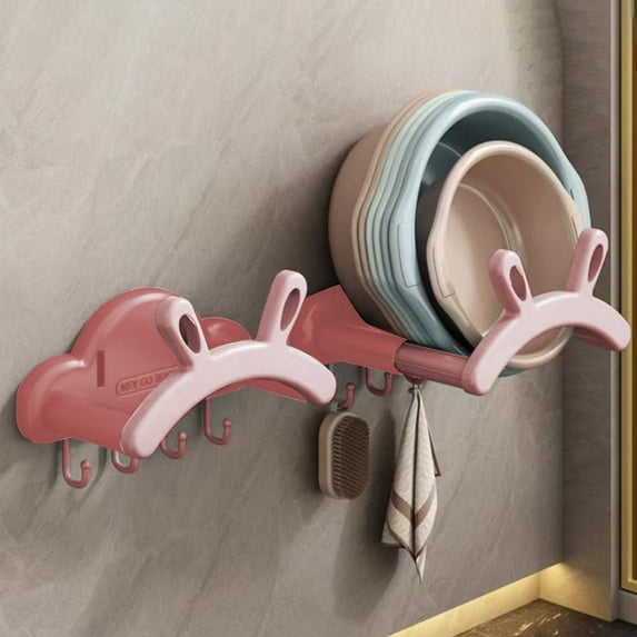 ROLKFUK Organizing Racks Drill-Free Telescopic Storage Rack - Wall Mounted Organizer for Kitchen & Bathroom, Holds Pot Lid/Utensils, Adjustable Hooks, Durable Plastic Space-Saver