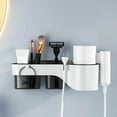 thumbnail image 1 of ROLKFUK Organizing Racks Hair Dryer Rack for Bathroom - No Drilling Adhesive Wall Mounted, 3 Compartments with 4 Hooks, Waterproof Plastic Organizer for Hair Clips/Ties, Black, 1 of 6