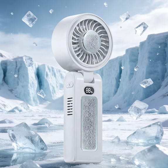 ROLKFUK Portable Handheld Cooling Fan, 9000 RPM Rechargeable, Foldable Mini Desk Fan with Digital Display for Travel Office Home White