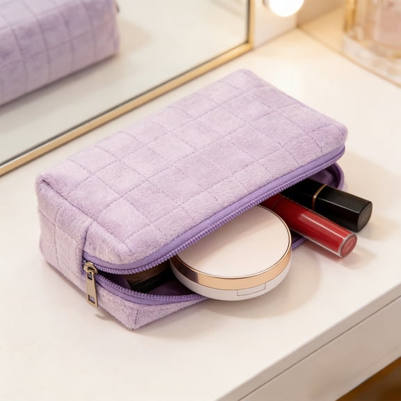 ROLKFUK Purple Mini Travel Makeup Bag Cute Portable Cosmetic Organizer Pouch for Women Small Storage Case