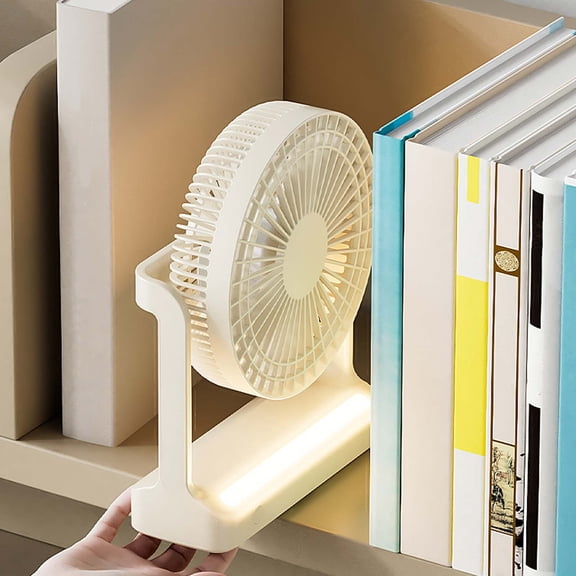 ROLKFUK Rechargeable Oscillating Desk Fan, USB Mini Table Fan with Night Light, Quiet Portable Fan for Office Dorm Camping, 3 Speed, Khaki