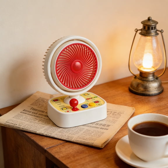ROLKFUK Retro Game Console Desktop Fan, USB Rechargeable Mini Personal Cooling Fan for Office Sch-ool Home Desk Decor, White