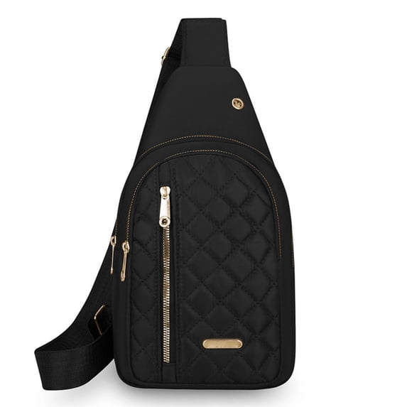 ROLKFUK Sling Bag for Women, Quilted Crossbody Chest Bag, Multi Pocket Oxford Shoulder Bag