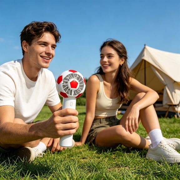 ROLKFUK Soccer Ball Mini Handheld Fan, USB Rechargeable Quiet Personal Portable Fan for Outdoor Sports Travel Office Desk, Lightweight Novelty Gift (Red)