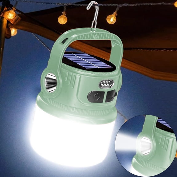 ROLKFUK Solar Lantern with USB C Power Bank, Solar Powered Camping Light Waterproof with Flashlight & Foldable Hook for Emergency, Tent, Outdoor