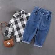 ROLKFUK Toddler Boys Denim Pants- Elastic Waist Cotton Loose Fashion Long Jeans Dark Blue Size 6T