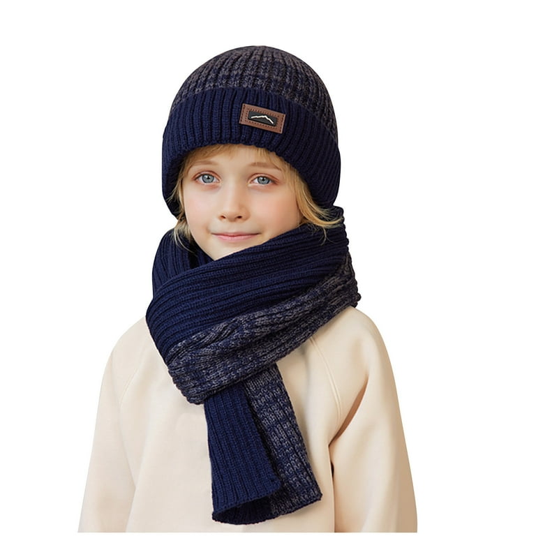 ROLKFUK Toddler Boys Hats Scarves Sets 2 Pcs Warm Beanies and Scarf Set for Kids Navy Size Free Size