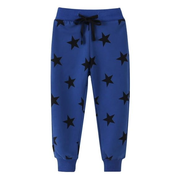 ROLKFUK Toddler Boys Sweatpants, Elastic Waist Drawstring Casual Jogger Pants Blue Size 5-6 T