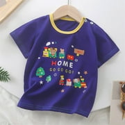 ROLKFUK Toddler Boys T-Shirts, Casual Graphic Cotton Crew Neck Summer Tops Purple Size 5-6 T