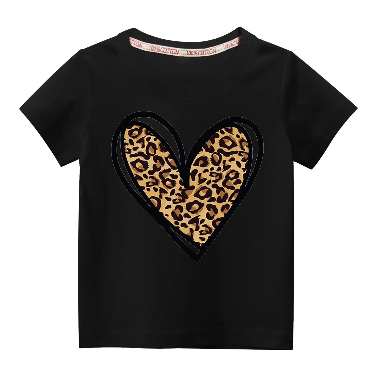 ROLKFUK Toddler Girls Casual Shirts- Printed Fashion Short Sleeve Crew Neck Cotton Girls Summer Clothes Black Size 9 T