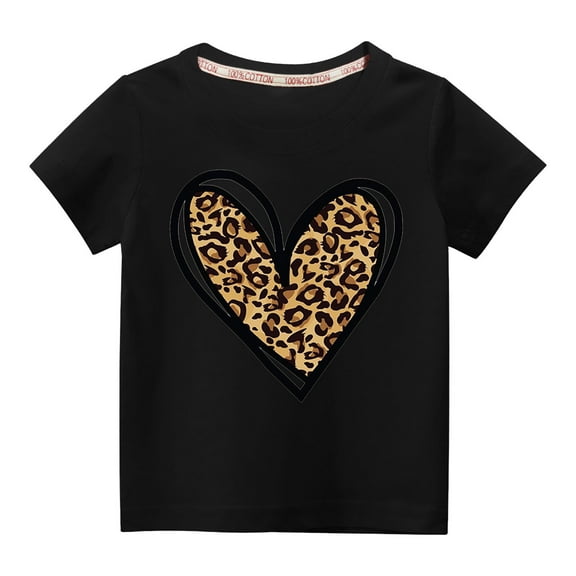 Cethrio Kids Girls Casual Shirts- Short Sleeve Cotton Crew Neck Printed Fashion Girls Summer Clothes Black Size 7 T