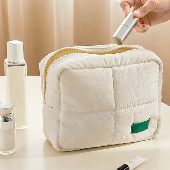 ROLKFUK Travel Makeup Bag Waterproof Nylon Cosmetic Bag Quilted Large Capacity Toiletry Organizer Pouch Travel Essentials For Women