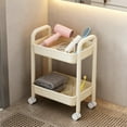 thumbnail image 1 of ROLKFUK Two-Tier Rolling Storage Cart, Yellow Plastic Multi-Purpose Organizer with Lockable Wheels & Built-in Handle, Tool-Free Assembly for Kitchen, Nursery, Office, Dorm, 1 of 6