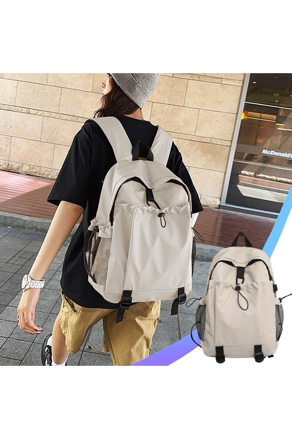 Unisex Nylon Backpack for Middle/High Sch-ool & College Stu-dents - Lightweight Large Capacity White Backpack with Adjustable Straps, Waterproof Sch-ool Travel Bag