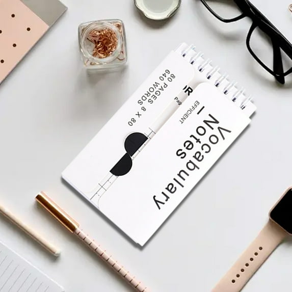 ROLKFUK Vocabulary Notebook, Mini Pocket Spiral Notebook for Stu-dents, 160 Pages Ebbinghaus Forgetting Curve, Dual-Side Flip, Portable Language Learning Notebook, 5.3x2.9in