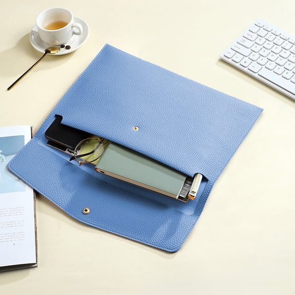 ROLKFUK Waterproof Leather Document Folder Executive Portfolio for Letter Size A4 Files, Tablet Sleeve & Tech Organizer PU Leather Padfolio with Removable Strap, Blue