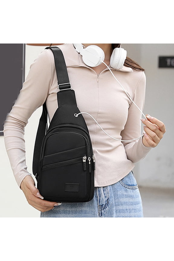 Waterproof Sling Bag with USB Charging Port, Large Capacity Antitheft Crossbody Bag, Nylon Lightweight Chest Bag for Travel Outdoor Gym Men Women