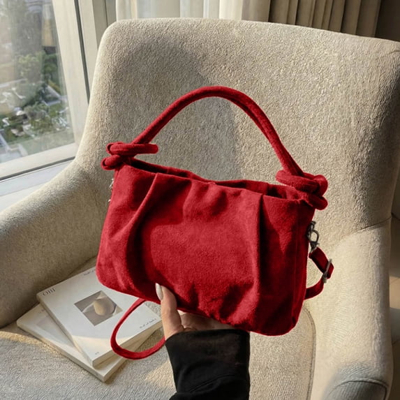 ROLKFUK Womens Red Canvas Crossbody Tote Bag Small Lightweight Shoulder Purse Water Resistant Everyday Handbag with Adjustable Strap Tie Detail Top
