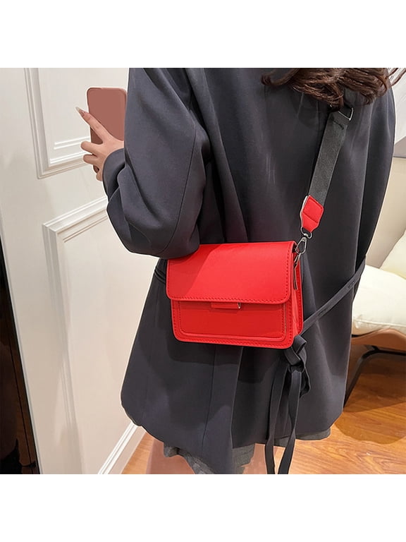 Womens Small Square Vegan Leather Crossbody Bag Red Purse Handbag with Adjustable Strap Lightweight for Daily Use Date Night Travel