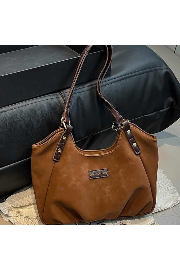 Womens Tote Bag Shoulder Handbag Vegan Leather Lightweight With Pockets For Work Travel Everyday Brown Retro Style