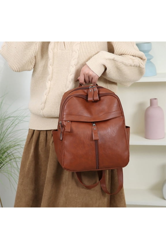 Womens Vintage Brown PU Leather Mini Backpack Lightweight Casual Daypack with Adjustable Straps Multiple Pockets for Travel Work Sch-ool Commute