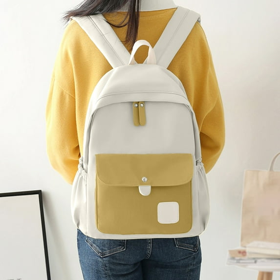 ROLKFUK Yellow Large Capacity Backpack, 15 Inch Laptop Backpack for High Sch-ool/College Stu-dents, Men's Business Travel Bag with Magnetic Closure, Stand Up, Water Resistant