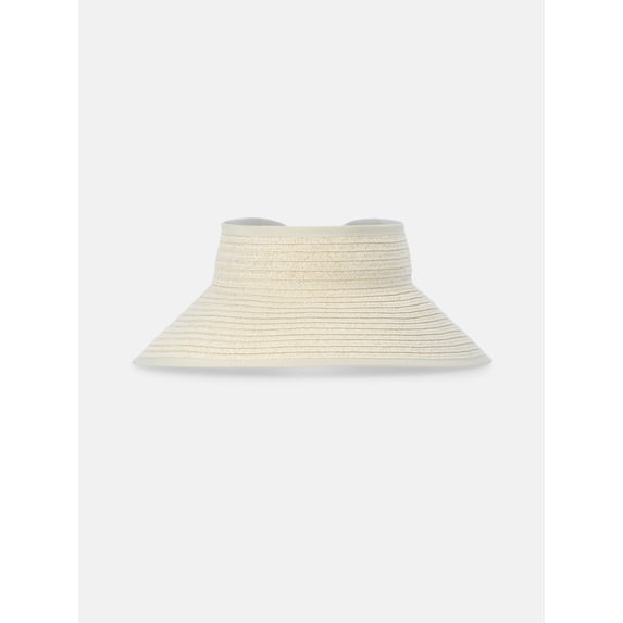 Time and Tru Women's Lightweight Packable Straw Visor Hat, Light Natural
