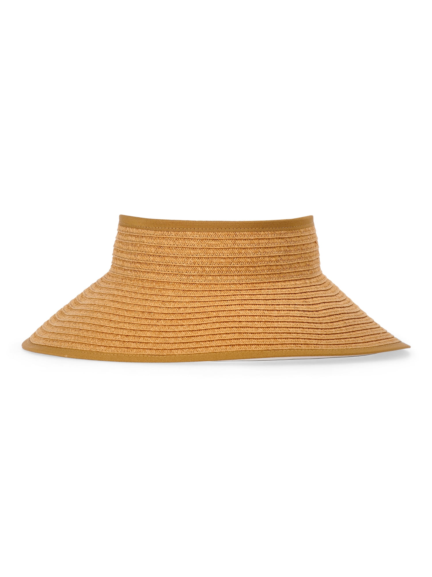 Time and Tru Women's Packable Straw Visor Hat, Dark Natural