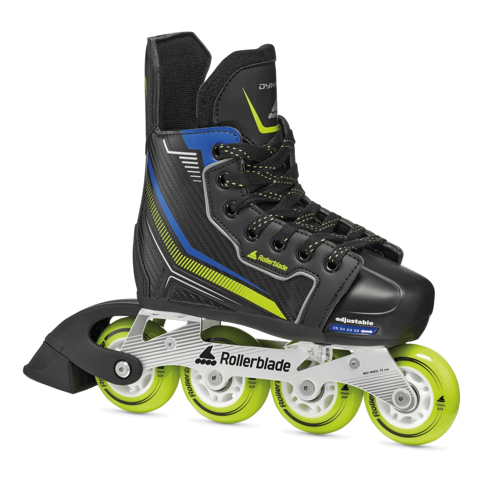 ROLLERBLADE Kids' Dynamo Inline Skates, Color: Black/Lime/Blue, Size: 1-4 (86B0760150NZ10-1-4)