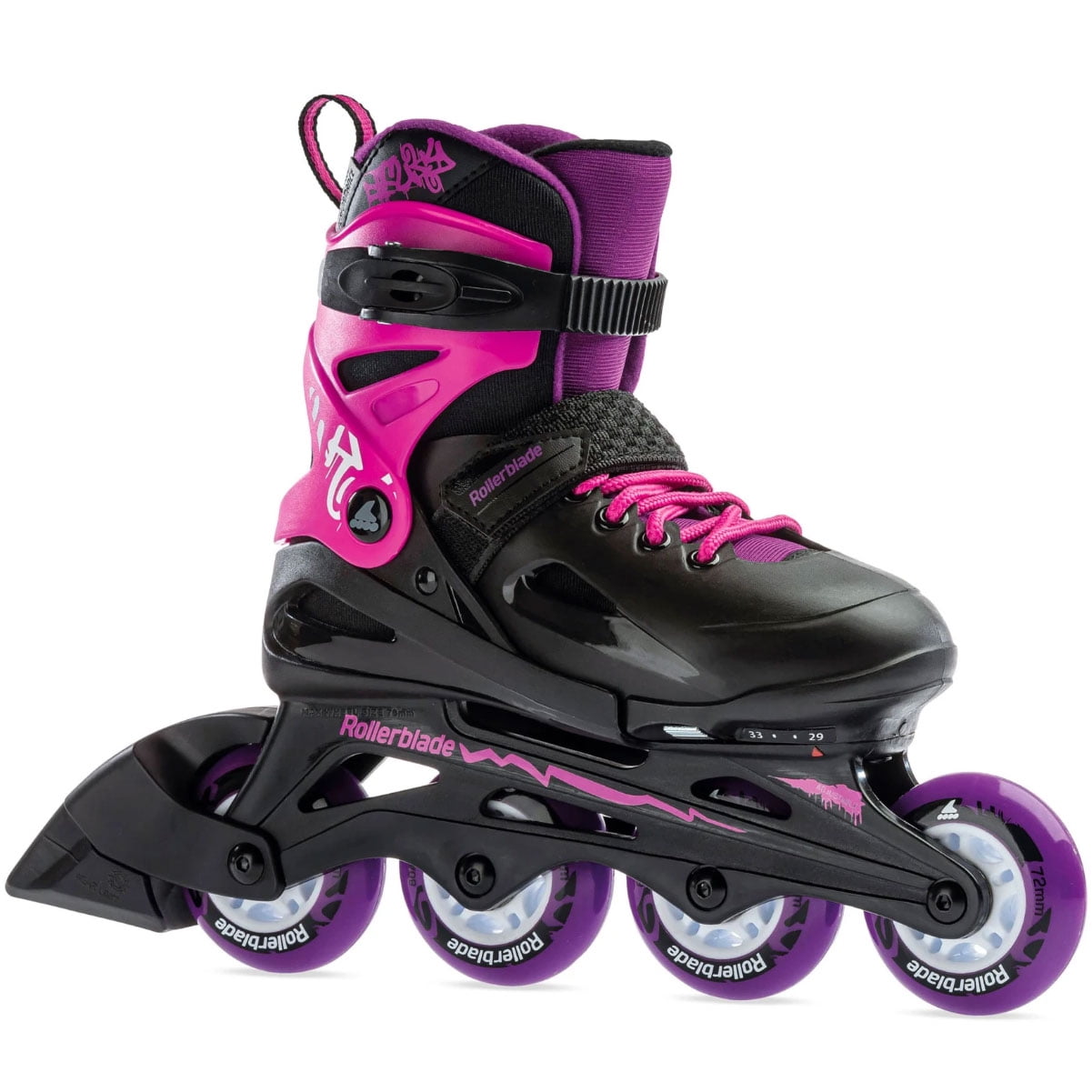 ROLLERBLADE Kids' Fury Black/Pink Skates, Size: 2-6 (073755007Y9-2-6)