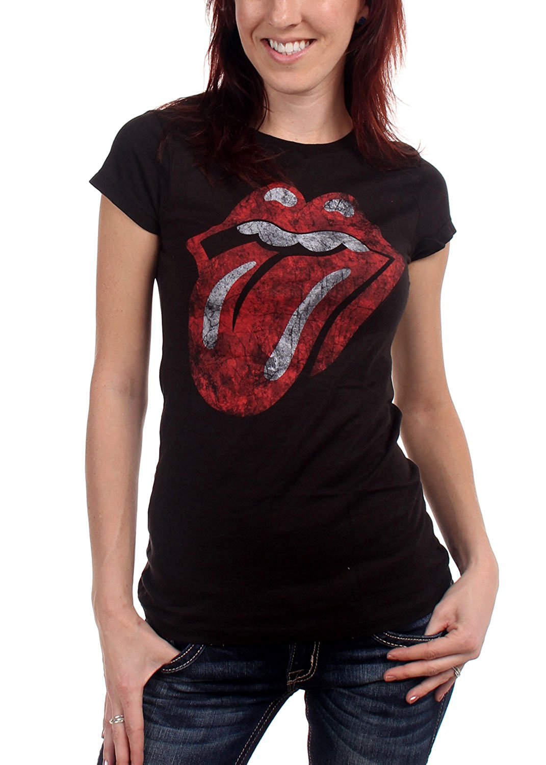 ROLLING STONES Distressed Tongue Girl Junior T-Shirt M - image 1 of 2