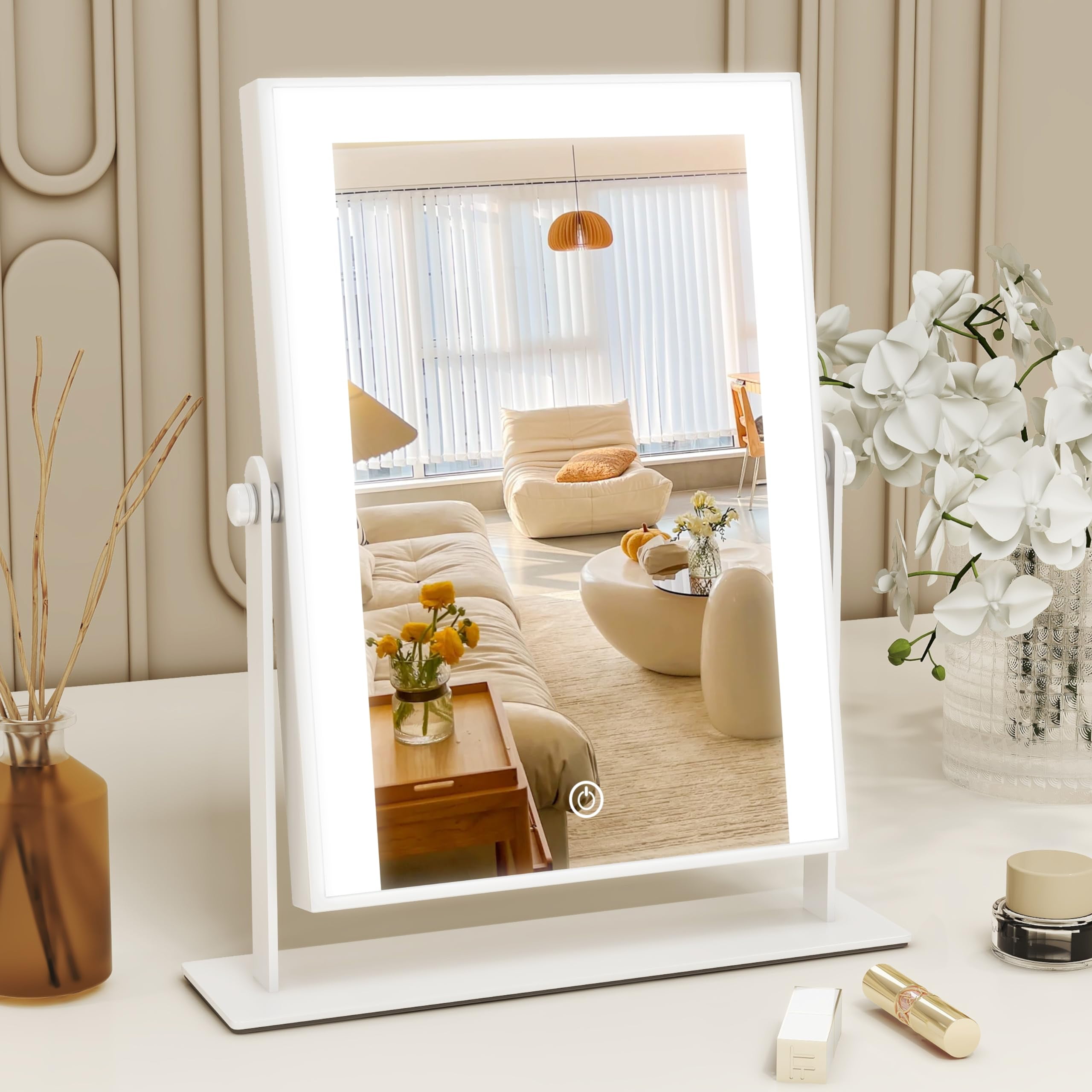 ROLOVE Lighted Makeup Mirror with Light 9 x11 Vanity Mirror with Lights Portable Tabletop Cosmetic Make Up Mirror Smart Touch Control Dual Power