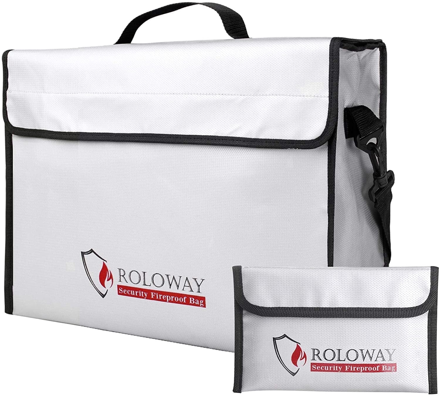 ROLOWAY Fireproof Document & Money Bags, Large Fireproof & Water Resistant Bag (15 x 12 x 5 inches), Fireproof Folder Safe Bag for Cash, Valuables & Passport, with Silicone Coating & Zipper Closure