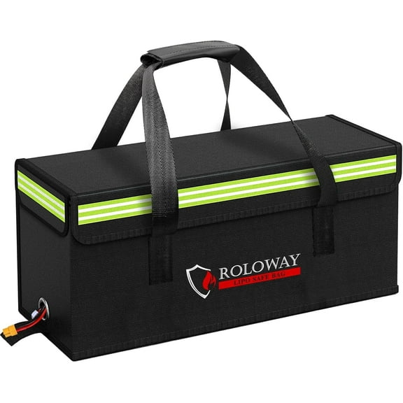 ROLOWAY Fireproof Lipo Battery Bag, Large Lipo Safe Charging Bag with Handle & Reflective Strip (20 x 5 x 7.5 in)