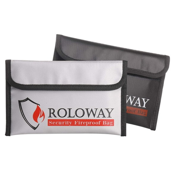 ROLOWAY Fireproof Money Bag Set for Valuables, 5 x 8 inches, Grey, 2 Total Count, 2 Pack