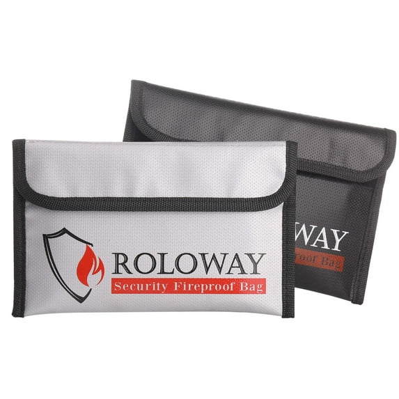 ROLOWAY Fireproof Money Bag Set for Valuables, 5 x 8 inches, Grey, 2 Total Count, 2 Pack